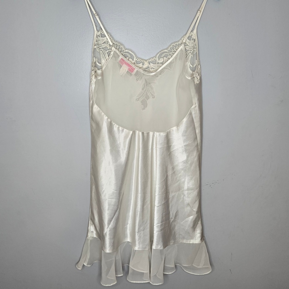 Oscar de la Renta Pink Label Cream Satin Slip Dress Lace Chemise Coquette Bridal - Picture 6 of 9